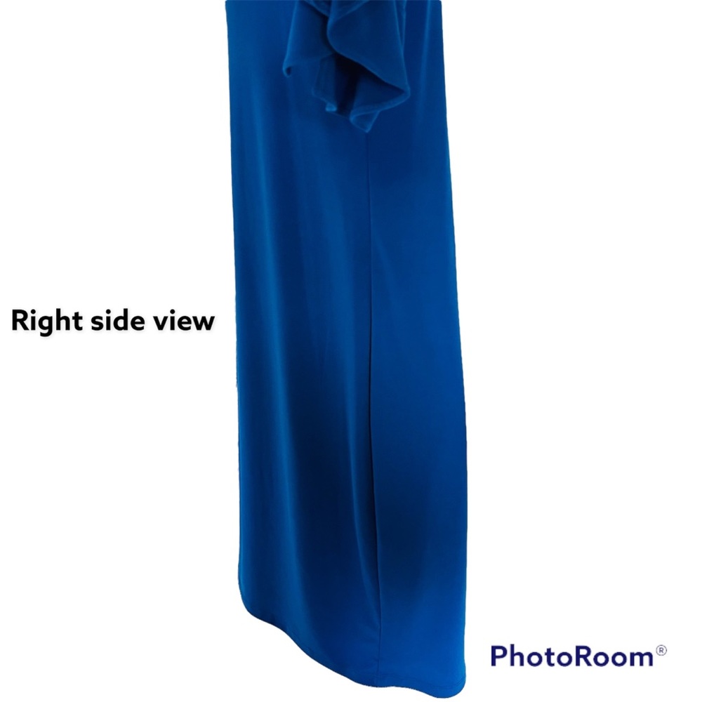 Calvin Klein Women blue sheath midi dress bell sleeve back zip Sz Large - Picture 10 of 15